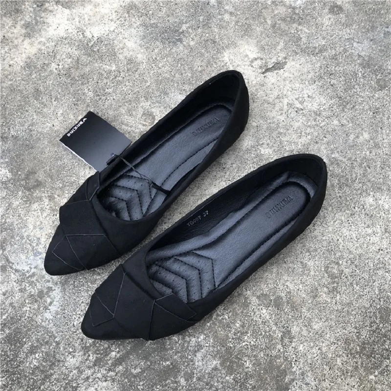 New 2021 Spring Women's Flat Shoes Flock Bow Ballet Flats Pointed Toe Slip On Moccasins Ladies Loafers Soft Casual Shoes Female