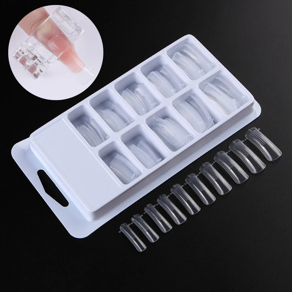 100PCs/Box False Nails Mold Clear Full Cover Poly Nail Tips Scale Tools UV Gel Acrylic Quickly Extended False Nails