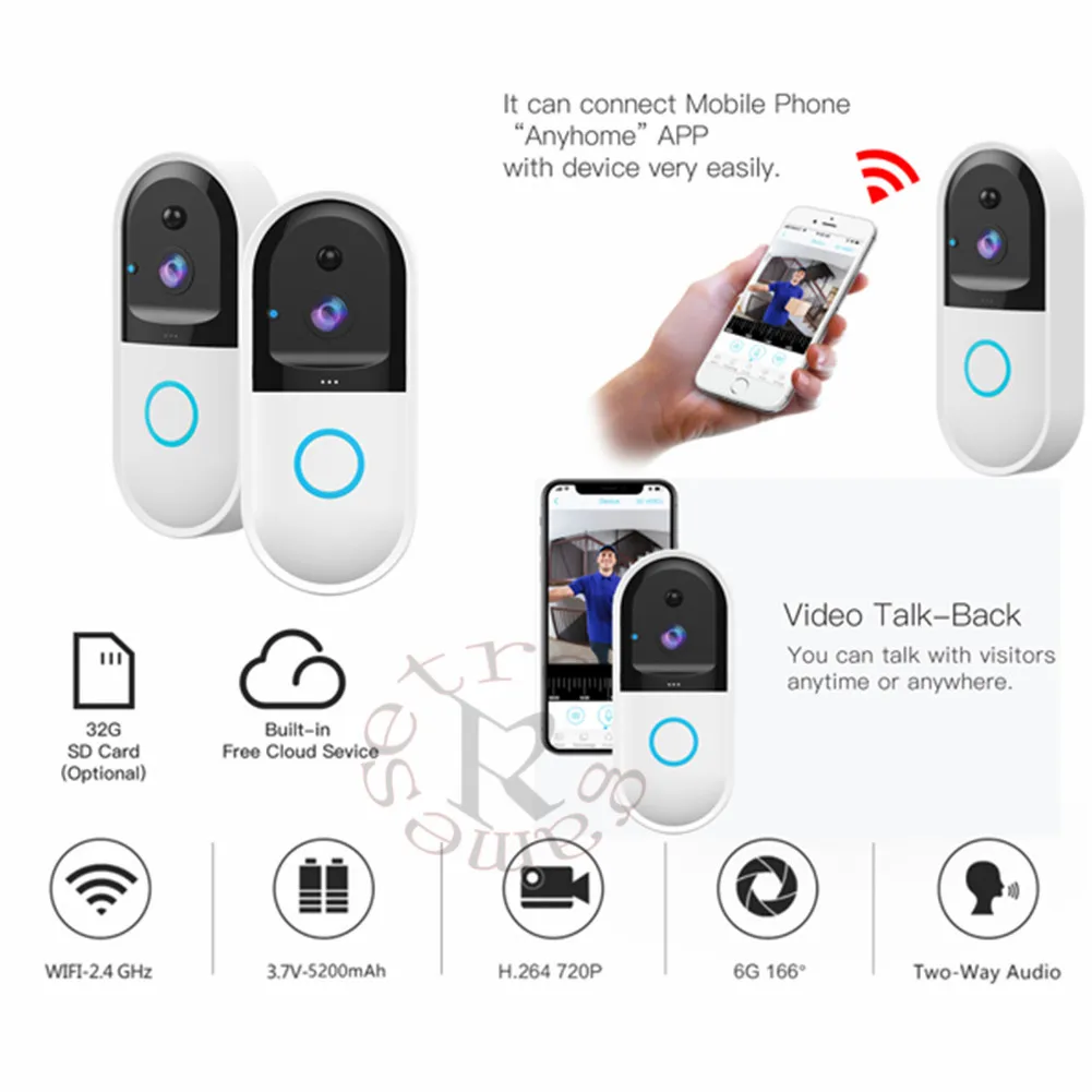 B50 Wifi Camera Chuông Cửa Video Liên Lạc Nội Bộ Cho Gia Đình Tầm Nhìn Ban Đêm Chống Trộm Giám Sát Từ Xa Thị Giác Cửa