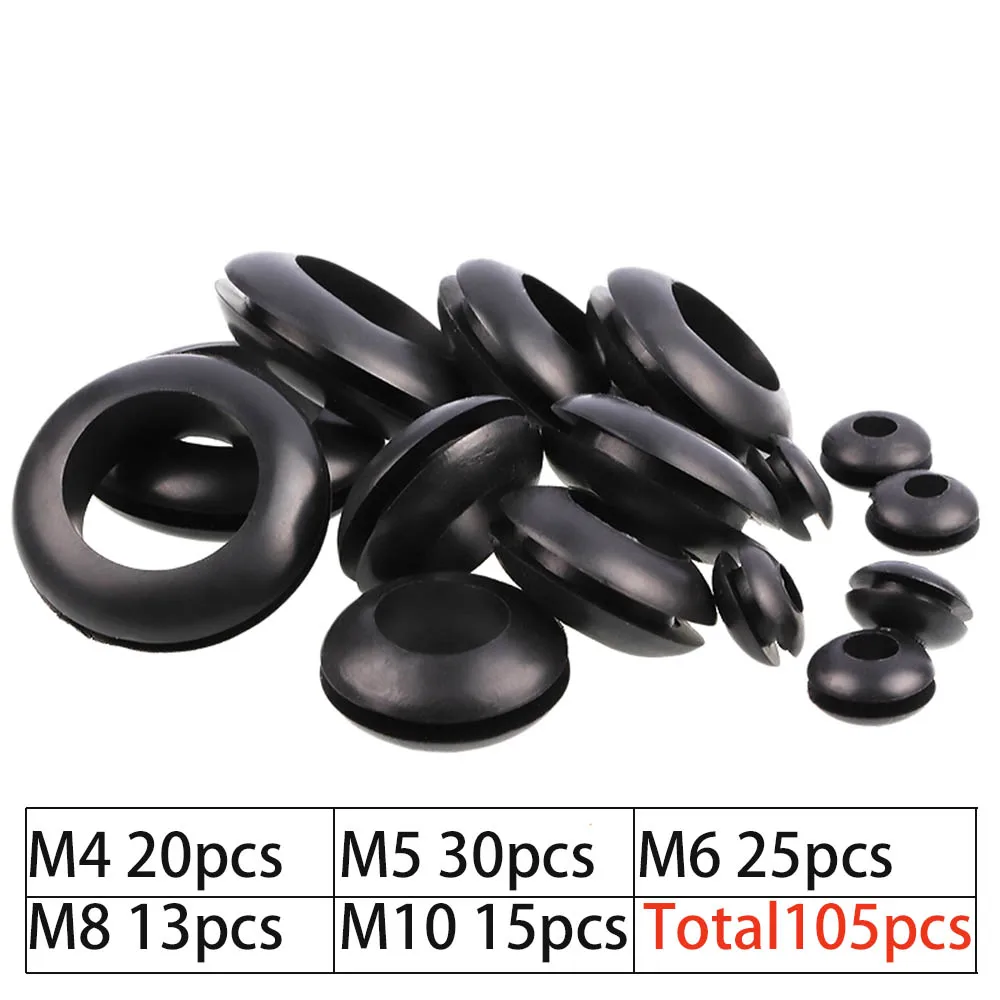 105Pcs/Box Gasket Ring Rubber Grommet Waterproof Protect Wire Tool 5 Sizes Set Sealing Grommet Gasket Cable Hose Part Rubber