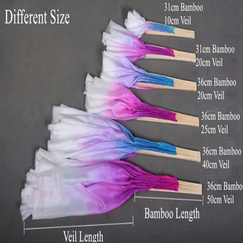 Magic Silk Veil Light Pink Purple Gradient Bamboo Handle Fan Extra Long Double Sided Chinese Folk Yangko Belly Dance Props 86cm