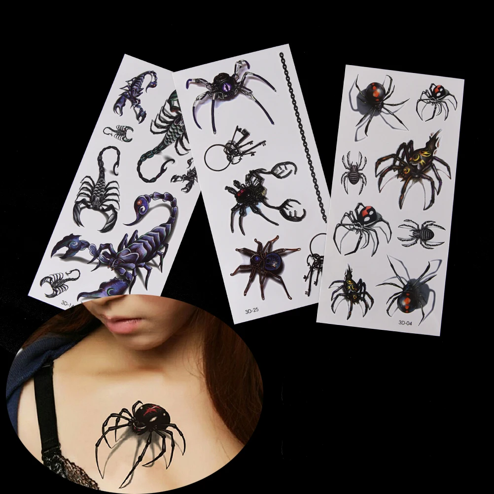 Autocollants jetables imperméables de tatouage d'insectes d'araignées de la couleur 3d grand modèle autocollant temporaire de tatouages de transfert de l'eau