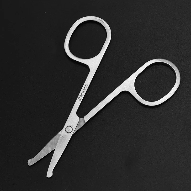 100% New 1pc Stainless Steel Mini Portable Curved Mustache Nose Ear Hair Remover Scissor Trimmer Safety Tips