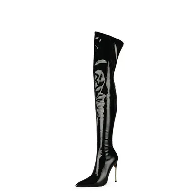 Stretchy Women Thigh High Boots Shiny Leather High Heels Over Knee Boots Frauen Stiefel Club Female Runway Banquet Stiletto