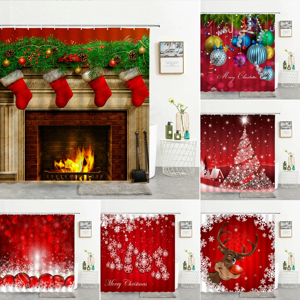 

christmas shower curtain with hooks bathroom curtains 3d shower curtains Bath flower Snowflake waterproof Decoration curtain