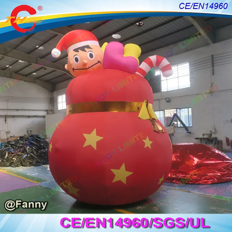 

free air ship to door,3m/4m/5m high giant inflatable christmas gift bag,funny inflatable father christmas climb up from gift bag