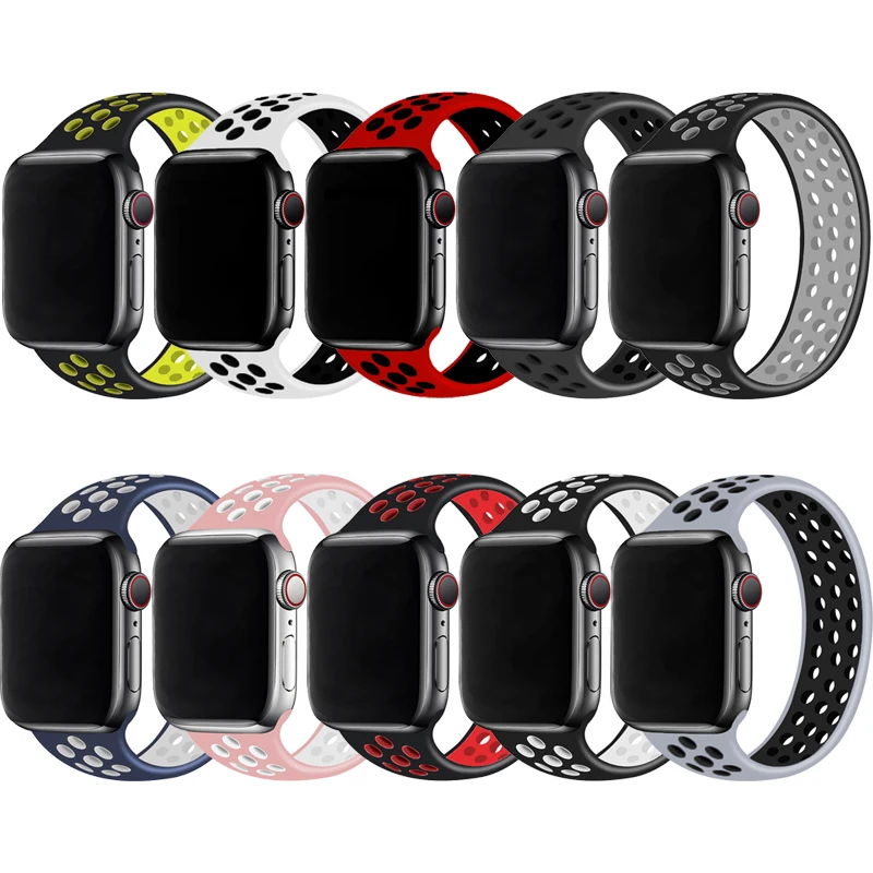 Solo Loop strap for Apple Watch Band 44mm 40mm 49m 45 41 42 38 mm Breathable Elastic Silicone belt iWatch 8 Ultra 7 SE 6 5 4 3