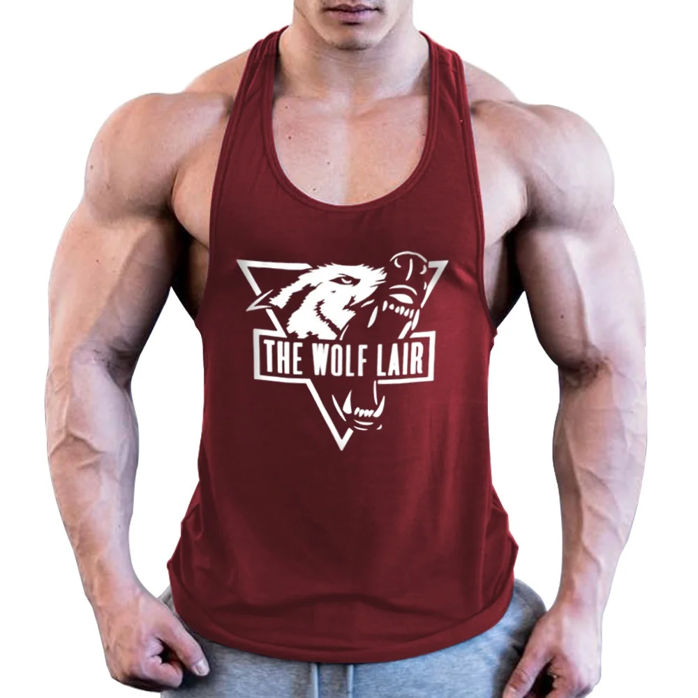 Summer European Men's Fitness Daily Training Gym Vest Cotton  Print Triangle Wolf  Popular in Europe NEW