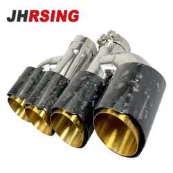 New H Shape Forged High Quality Carbon Fiber with Golden Stainless Steel Double Out Exhaust Tip for Modificate Car Muffler Pipe