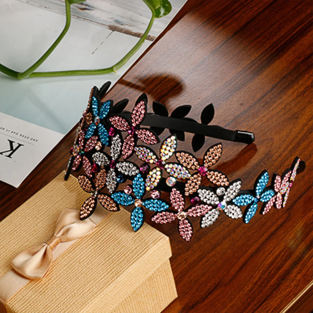 Retro Women Flowers Headband Luxury Czech Crystal Non-slip Border Girl Hairpin Ms Fancy Hair Accessiftsories Hairband