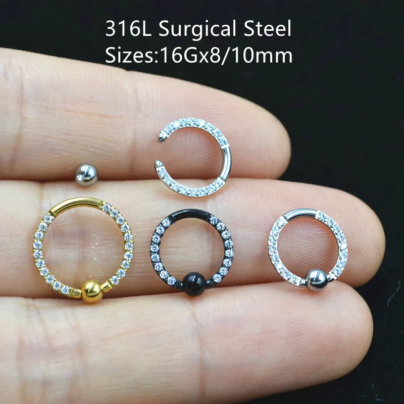 

10pcs Body Piercing Jewelry - 16G 316L Surgical Steel CZ Nose Ring Ear Helix Daith Cartilage Tragus Earring Nose Hoop Ring