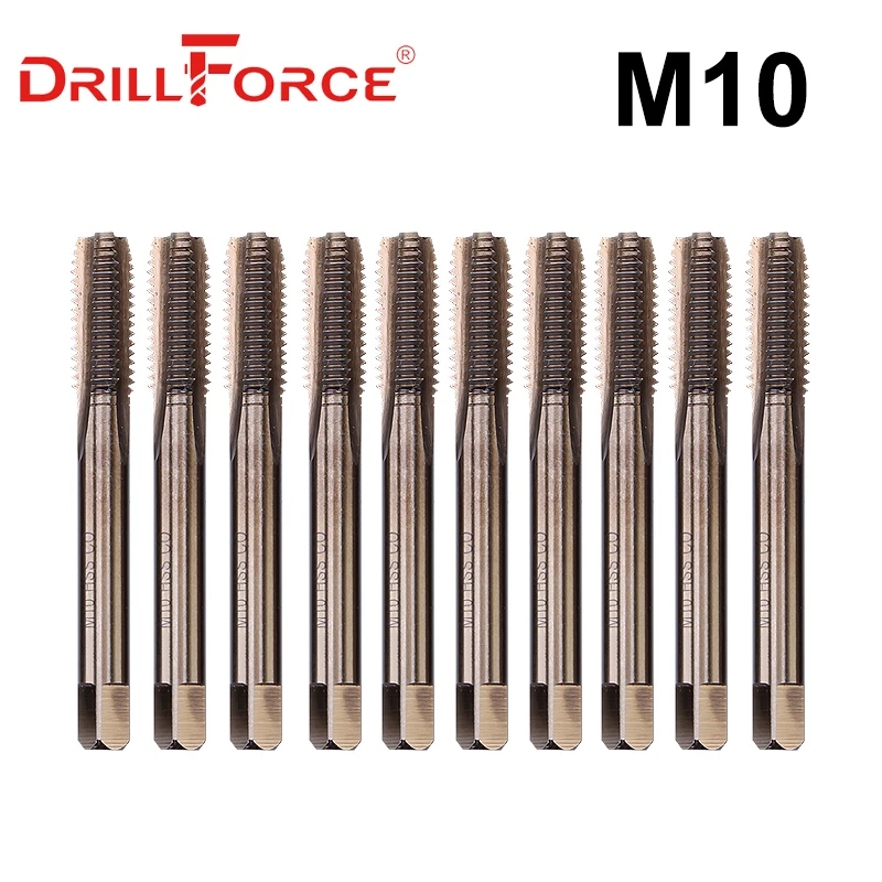 Drillforce 10PCS M2-M12 Cobalt Screw Tap Drill Bits HSSCO Machine Taps For Metal Stainless Steel(M2 M2.5 M3 M4 M5 M6 M8 M10 M12)