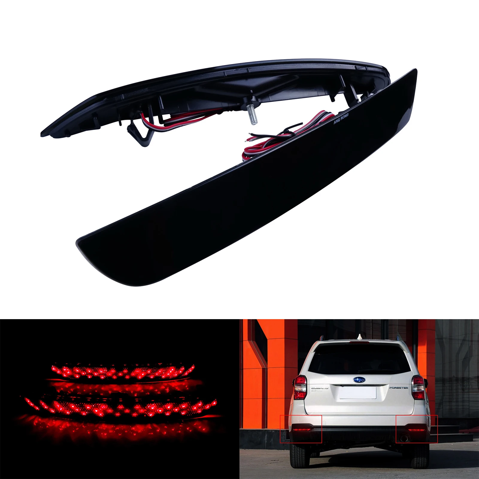 ANGRONG 2X For Subaru Forester 09-18 Black Smoked Lens Bumper Reflector LED Brake Light Red