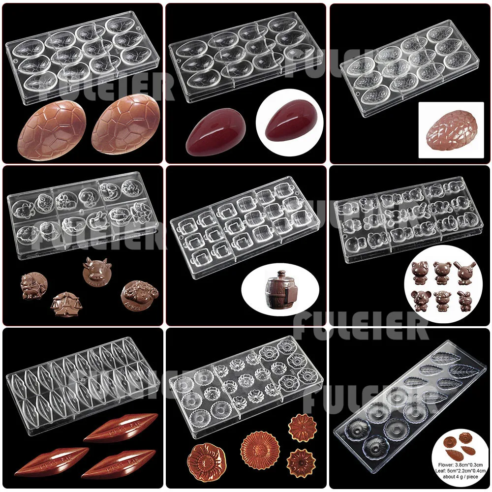 20 style Polycarbonate Chocolate Mold 3D heart ,eggs,cub ect.  Chocolate Candy Bars Molds baking  pastry Confectionery tools