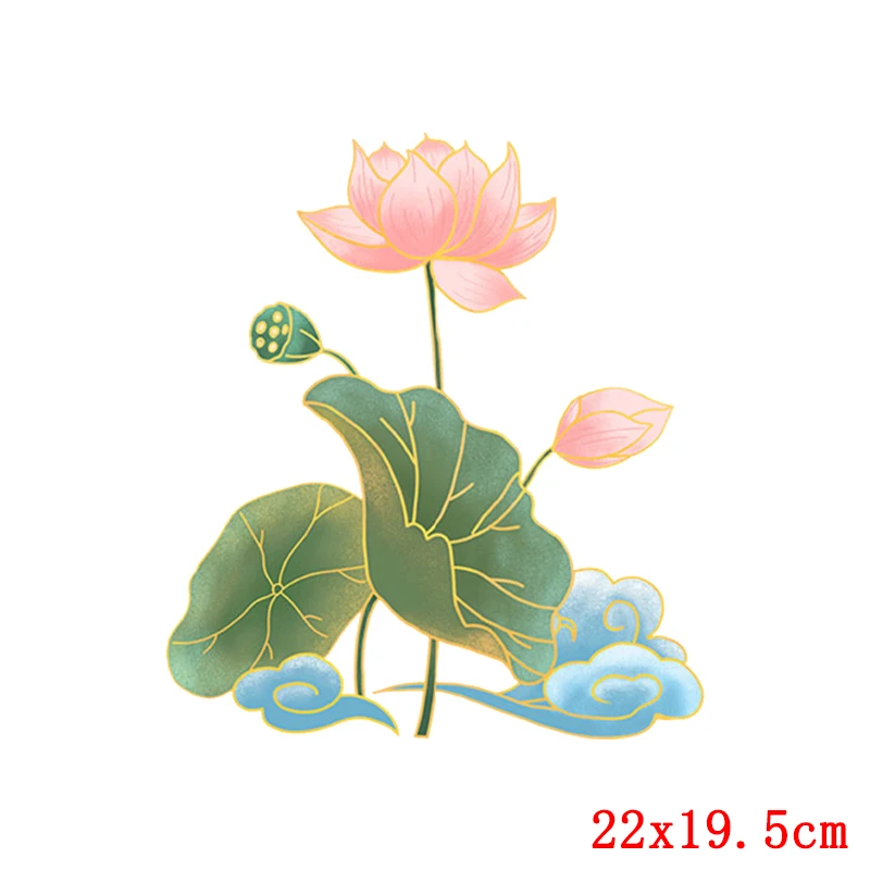 Beautiful Lotus Thermo-stickers On Clothes Thermoadhesive Patches On Clothes Flowers Sticker Iron On Tranfers For Clothing Dress