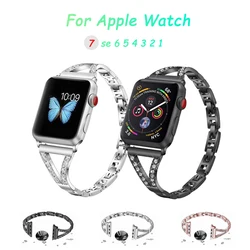 Stainless Steel band for apple watch 7 41mm 45mm Luxury diamond strap for iwatch 6 se 5 4 3 2 1 bracelet 40mm 38mm Accessiores