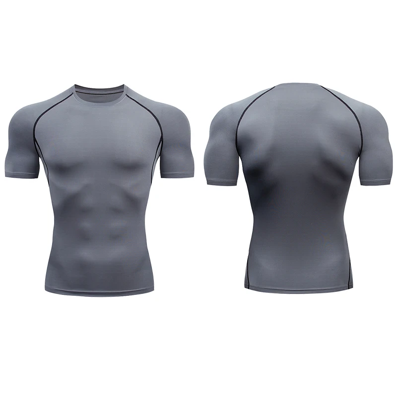 Herren-Lauf-Kompressions-T-Shirts, schnell trocknend, Fußballtrikot, Fitness, eng, Sportbekleidung, Fitnessstudio, Sport, kurzärmeliges Hemd, atmungsaktiv – Detail 7