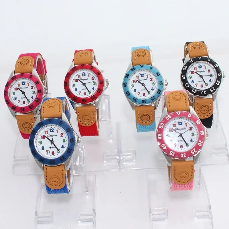 10pcs Cute Boys Girls Quartz Watch Kids Children's Fabric Strap Student Time Clock Wristwatch Gifts Colorful Number Dial Cloc