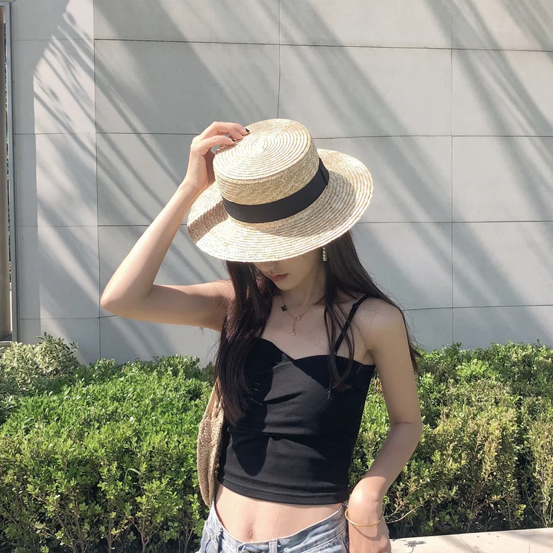 Simple Summer Women Wide Brim Straw Hat Fashion Chapeau Paille Lady Sun Hats Boater Wheat Panama Beach Hats Chapeu Feminino Caps