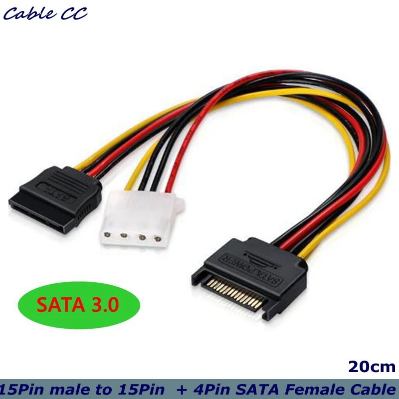 15Pin male to 15Pin IDE Molex female + 4Pin SATA Female Cable Power Cord SATA3.0 Serial Hard Disk Data Cable Best Price