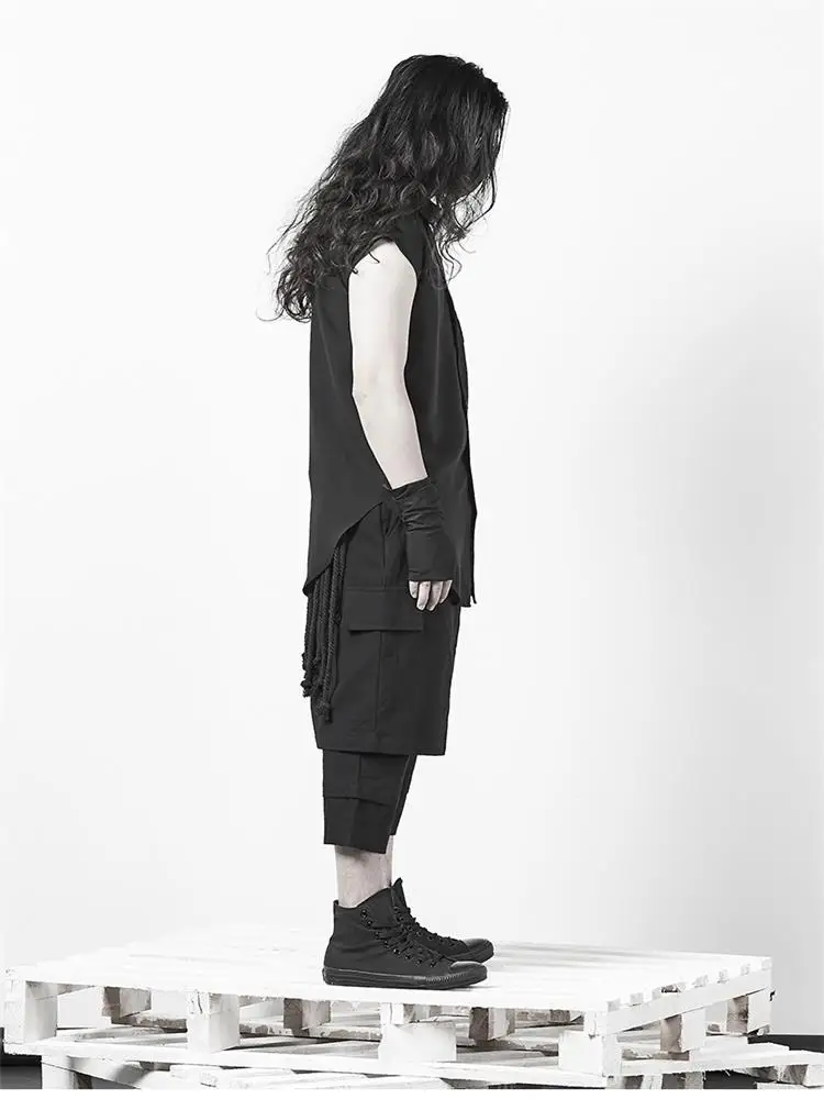 Men's Sleeveless Shirt Summer New Korean Slim Night Club Fashion Trend Hair Stylist Style Stand Collar Leisure Large Shirt