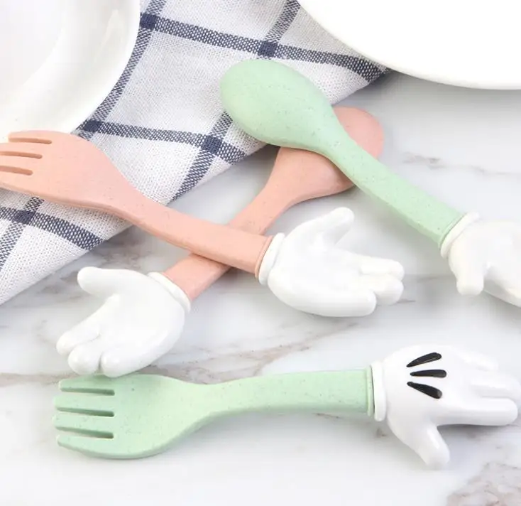 Food Grade Wheat Straw Plastic Kid Spoon Fork Baby Fork Spoon Children Spoon Fork Set SN1672