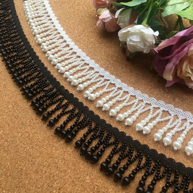 Tassel beaded lace accessories black and white pearl hanging beads lace skirt wedding dress diy decorative clothing accessories