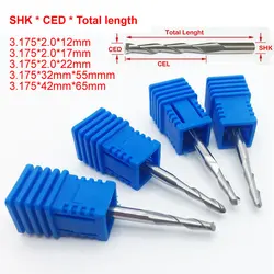 Cuchillo de corte SHK de aleación de carburo, herramienta de grabado de madera, acero de tungsteno, 2 flautas, 3.175mm, 1 unidad