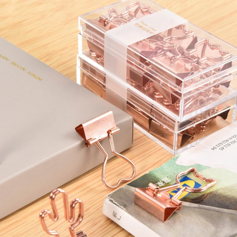 12Pcs/Box Rose Gold Binder Love Romantic Office Binding Mental Clip Note Paper Size Stationary Student Files Document Paper Clip