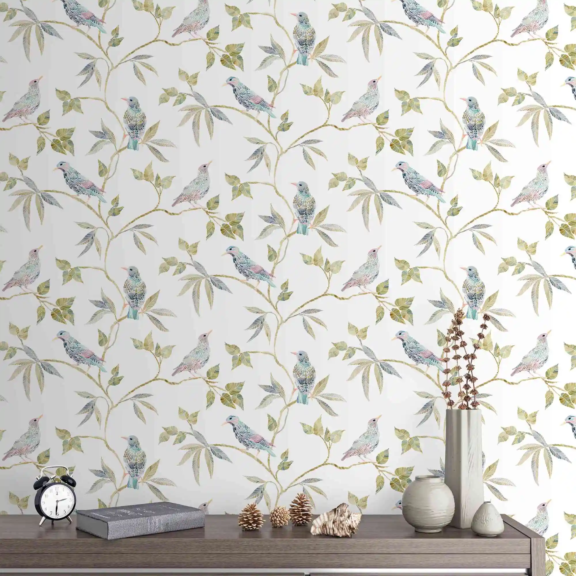 CHINOISE EXOTIQUE Oriental Nature Floral wallpaper with Bird Tree Branch Botanical Wallpaper, Country and warm style C9900801