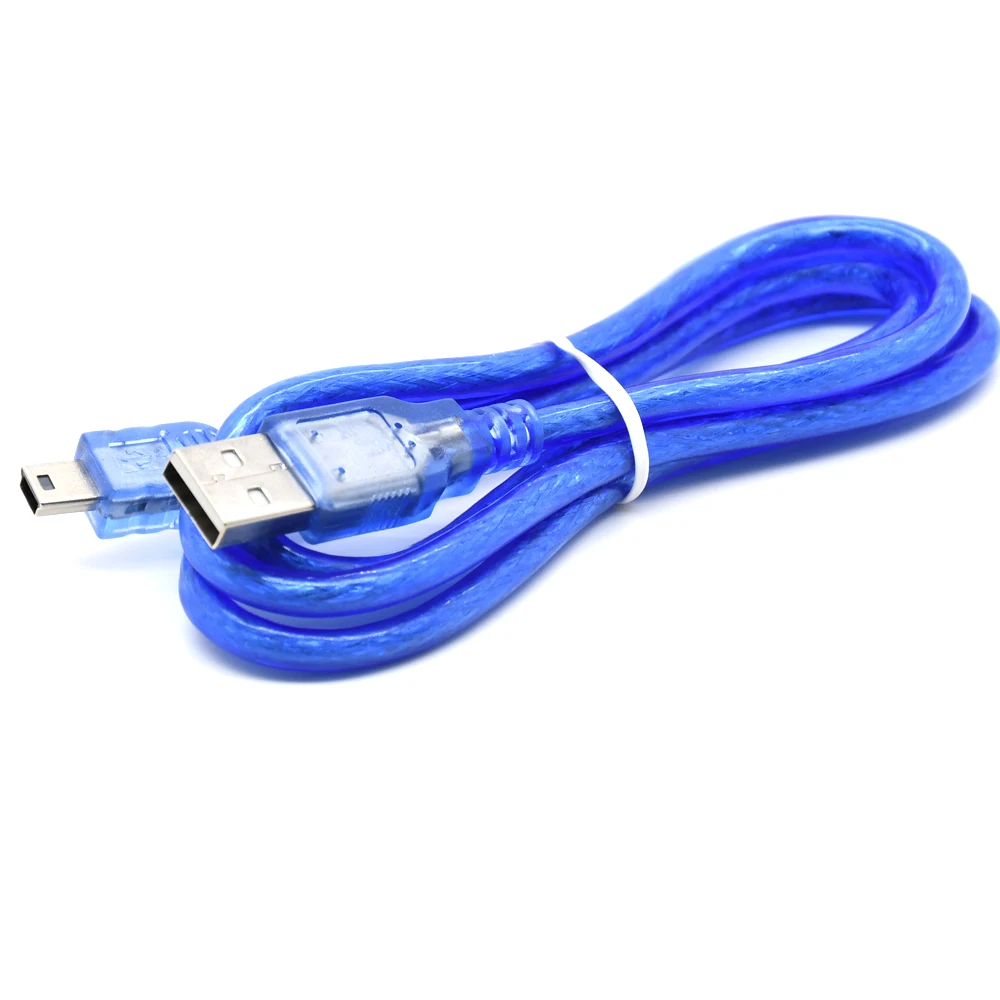 1m 3ft Mini USB Cable Mini USB to USB Data Fast Charge Cable transparent blue for MP3 MP4 Player Car DVR GPS Digital Camera HDD
