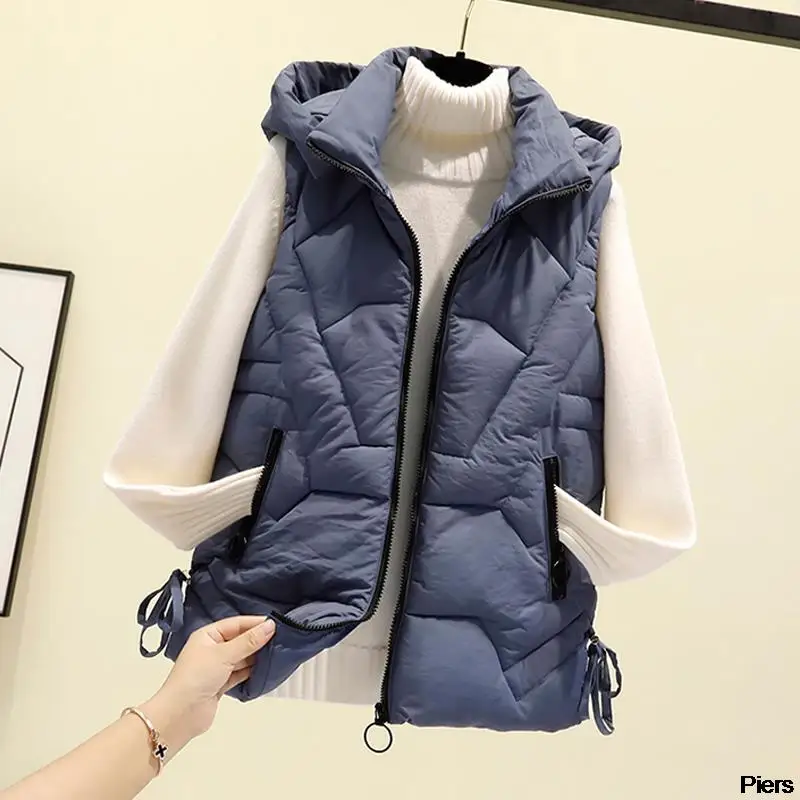 2024 Women Haze blue Sleeveless Vest Winter Warm Large Size 4XL Down Cotton Padded Female Veats Collar Sleeveless Waistcoat