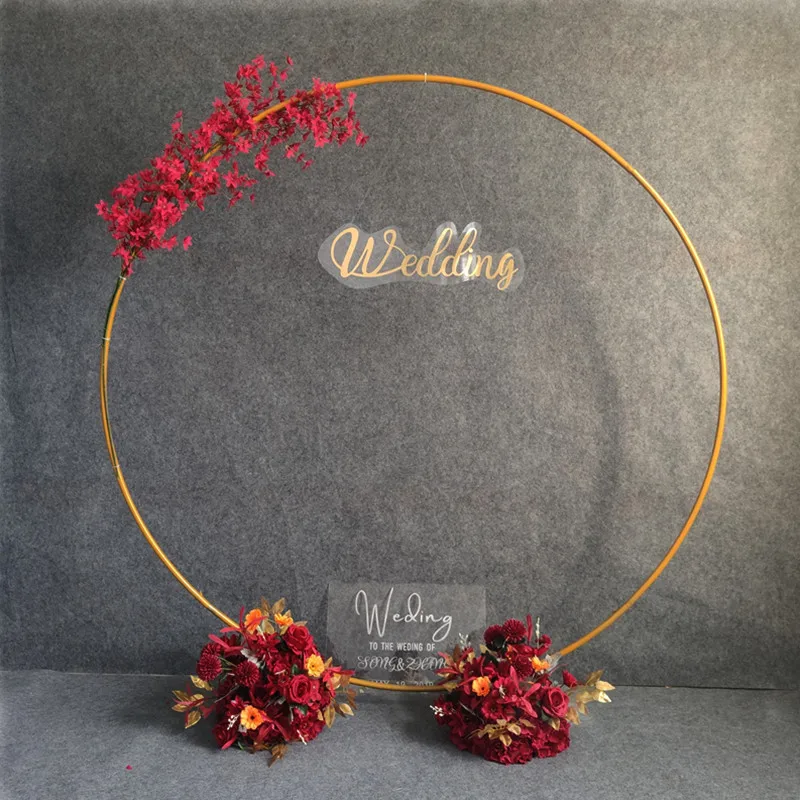 Wedding Arch Backdrop Wrought Iron Ring Arch Flowers Balloon Arch Decorations Birthday Party Event Flower Golden Arch Stand