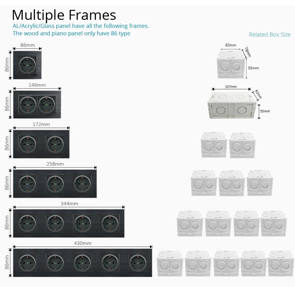 Wallpad 1 2 3 4 5 Way White Tempered Glass Panel Frame Frame Only for S6 Series Switches and Sockets