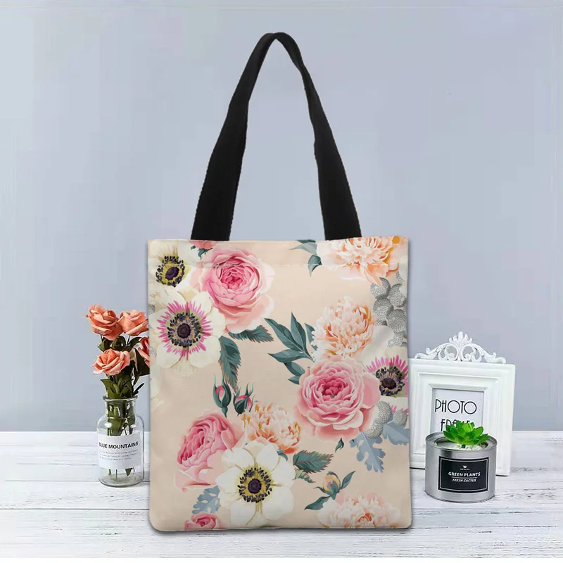 

Retro Flower Pattern Handbag Foldable Shopping Bag Reusable Eco Large Unisex Canvas Fabric Shoulder Bag Tote Grocery Cloth Pouch