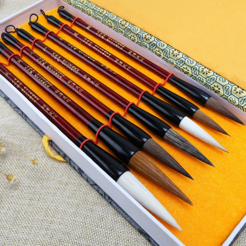 

7pcs Calligraphy Brush Pen Chinese Wolf Stone Badger Woolen Multiple Hair Painting Brush Chinese Watercolor Writing Brush Set