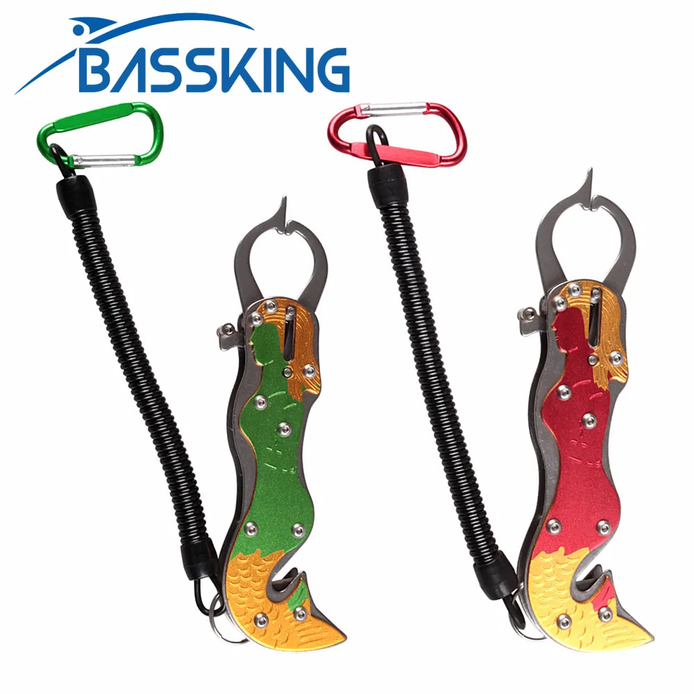 BASSKING Multifunctionalg Fish Clip Aluminum Alloy Fishing Tackle Tool Fish Body Grip Clamp Gripper Grabber with Retention Rope