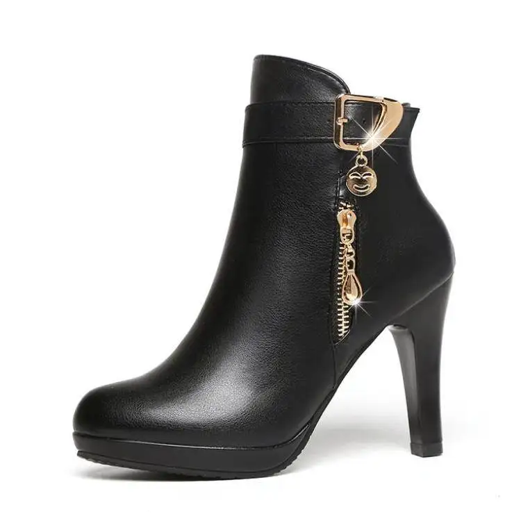 Buty damskie 2020 jesienne botki dla kobiet cienki obcas Zipper Casual buty damskie skórzane buty Botas Mujer