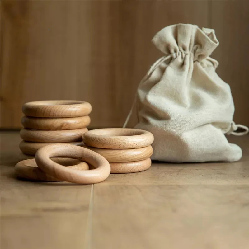 New 5Pc 40/55/60/65mm Beech Wooden Baby Teething Rings Wooden Baby Teethers Accessories For Baby DIY Bracelet Making
