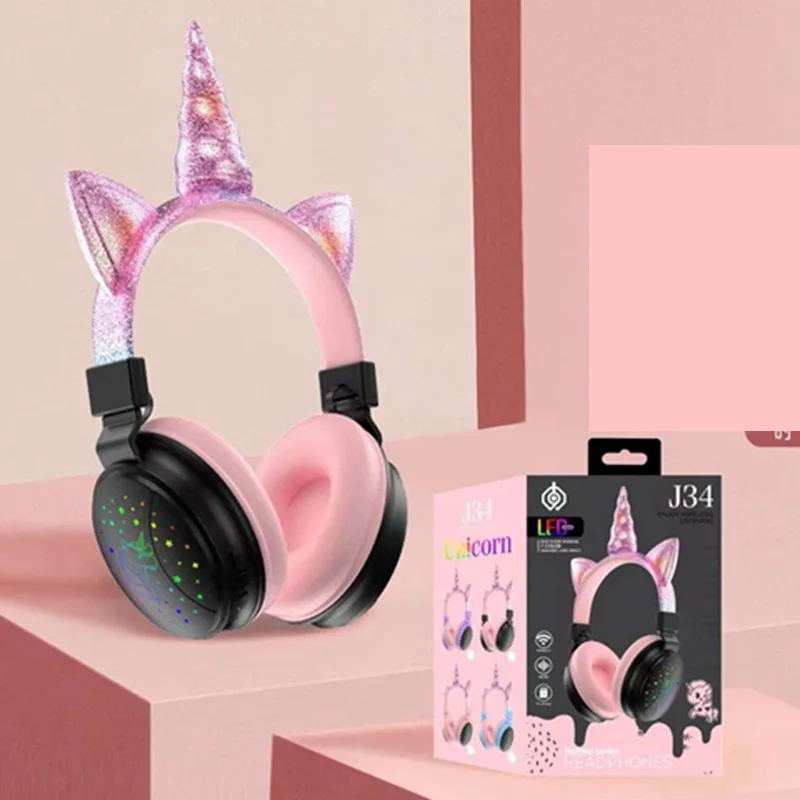 Écouteurs sans fil bluetooth, licorne, oreille de chat, lumière RGB, oreillettes lumineuses, cadeau de noël pour enfants, SS-BH131