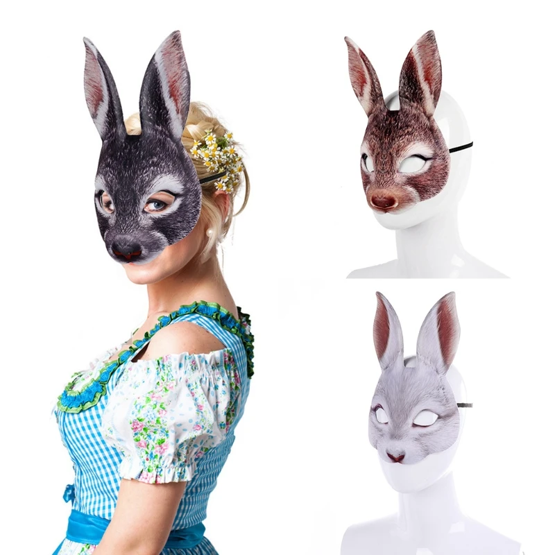 1PC EVA Half Face Rabbit Mask for Adult Halloween Animal Head Masks Party Cosplay Masque Easter Carnival Masquerade Acessories