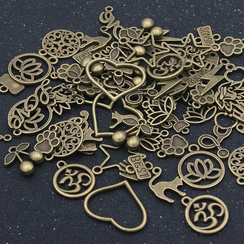 30PCS 10Color 30-45 Mix Vintage  Plant Heart Animal  Metal Alloy Charms Connectors For Diy Jewelry Handmade  Making