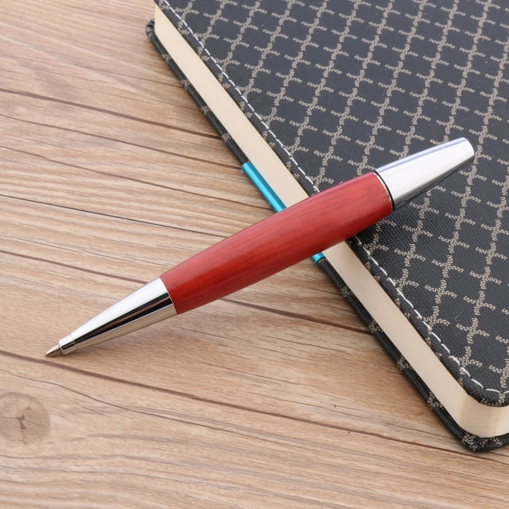 High quality RED WOOD Ballpoint Pen Silver Circle holder Stationery Student Office school supplies INK Ball point Pen