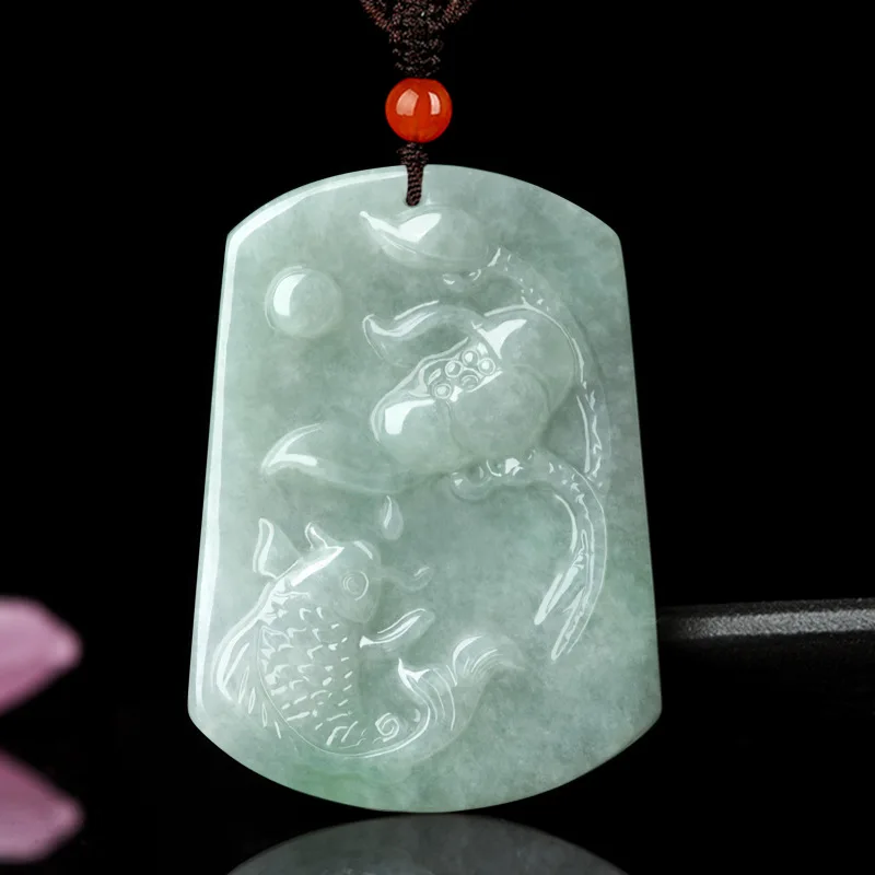 

Hot Selling New Natural Jade Fish Lotus Pendant Charm Jewellery Hand-Carved Necklace for Women Men Fashion Accessories