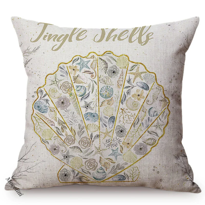 Ocean Shell Sofa Throw Pillow Case Conch Style Mandala Pattern Home Decorative Cotton Linen Chair Cushion Cover cojines