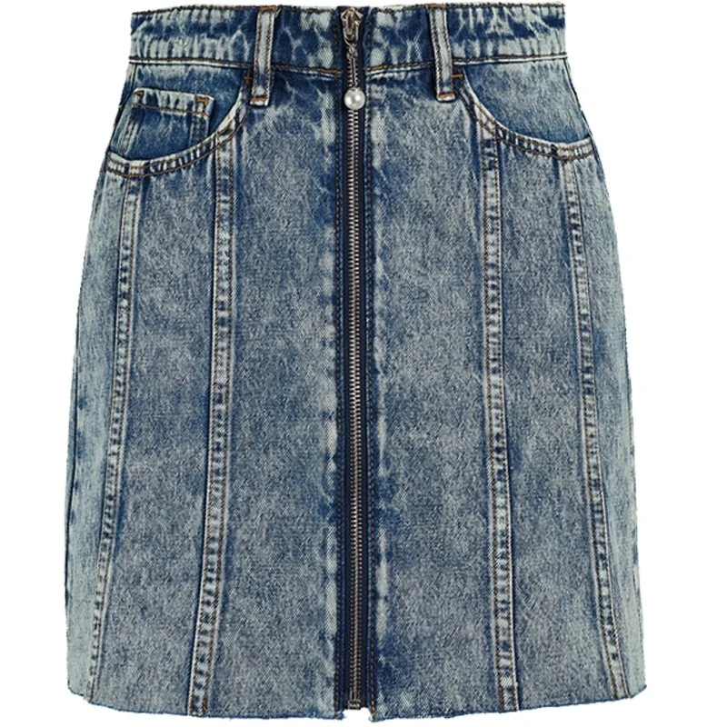 Summer Female Patchwork Wash Denim Skirt Office Slim Fit Vintage A-Line Short Skirt All-Matched Zipper High Waist Jeans Skirts