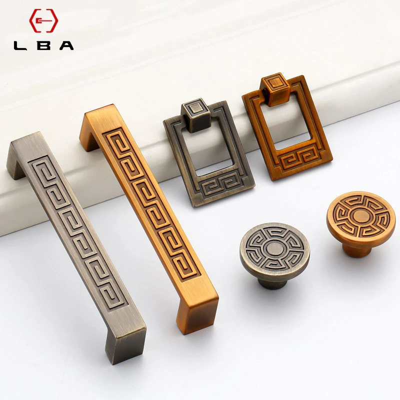Chinese Style Ancient Gold Wardrobe Door Knob Zinc Alloy Simple Flush Knob Kitchen Cabinet Handle Furniture Cupboard Drawer Pull