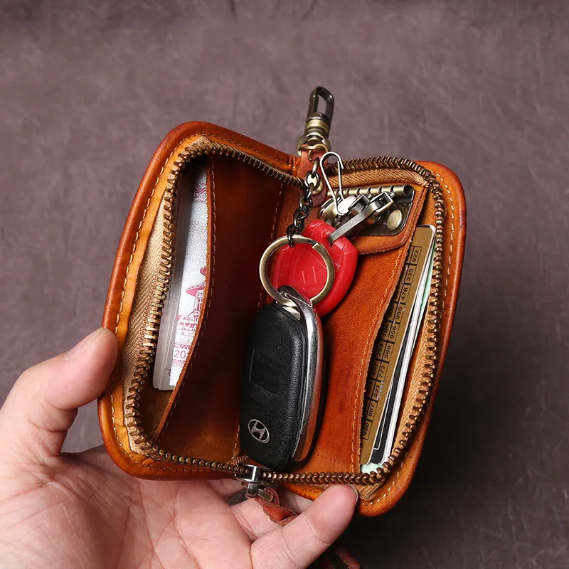 NZPJ männer Leder Schlüssel Tasche, Die Erste LayerOf Rindsleder, Damen Geldbörse, multi-funktionale Vintage Pflanzlich Gegerbtem Leder ID Tasche. – Detail 12