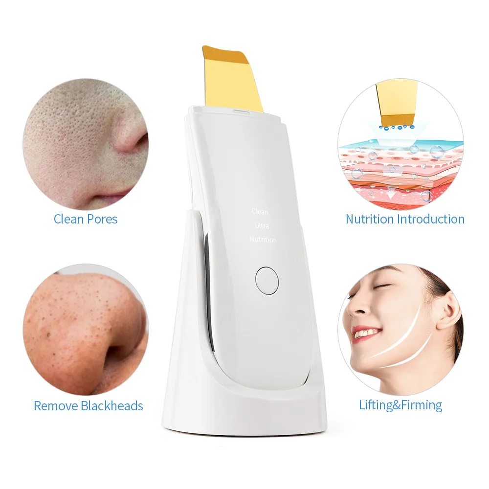 Detergente per Acne e pori Scrubber per ultrasuoni dorato 24kHz con macchina esfoliante Peeling viso idratante Nano nebbia