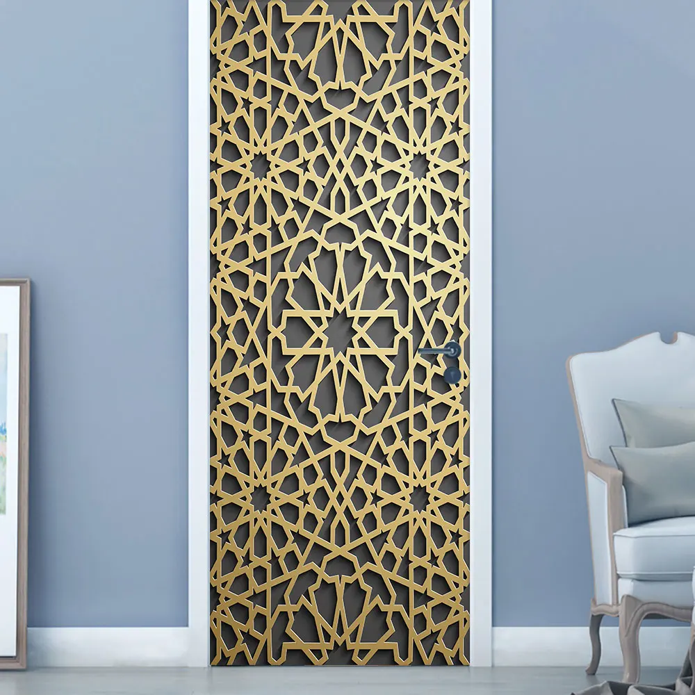 Simulation Of Metal Texture 3D Door Sticker Home Decoration DIY Wall Stickers Bedroom Porch Art Mural Peel & Stick PVC Wallpaper